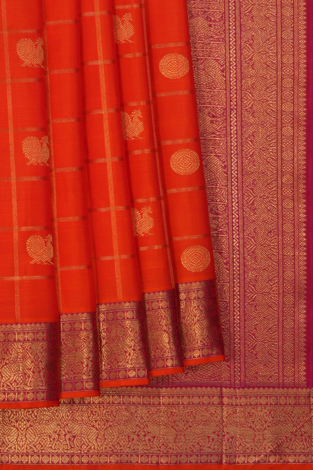 Image of Arani Silk Kattam Orange Saree